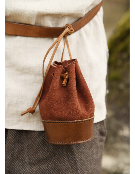 Bolsa limosneira medieval, couro marrom