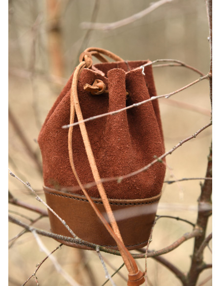 Bolsa limosneira medieval, couro marrom