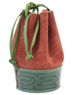 Bolsa de linho medieval em marrom-verde repuxada
