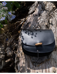 Bolsa medieval dupla de couro modelo Hrothgar, cor preta