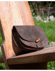 Bolsa medieval dupla em couro modelo Hrothgar, cor marrom
