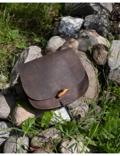 Bolsa medieval dupla em couro modelo Hrothgar, cor marrom 2