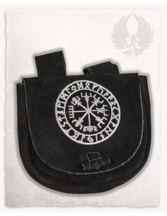 Bolsa pochete viking em couro modelo Ingmar, cor preta