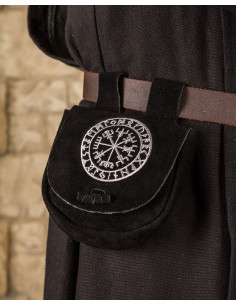 Bolsa pochete viking em couro modelo Ingmar, cor preta 2