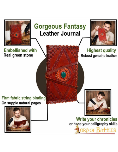 Diário medieval com capa de couro e...