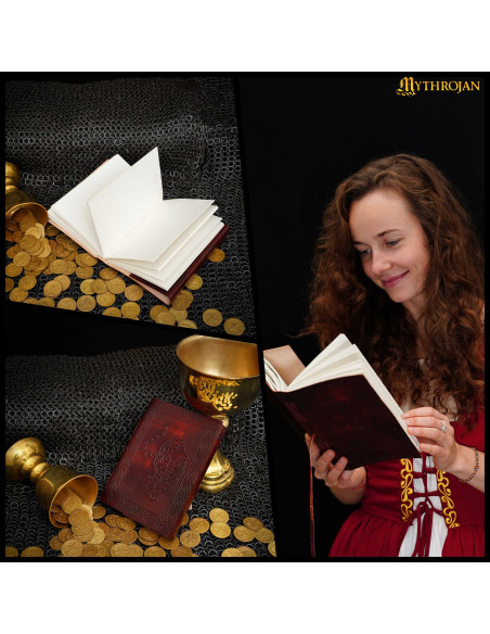 Diário medieval capa de couro com...