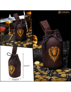 Bolsa limosneira medieval de lã com design de leão, cor... 2