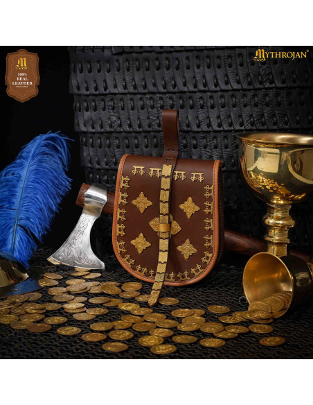 Bolsa viking em couro para cinto,...