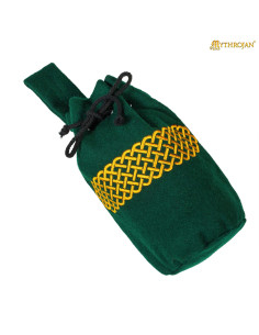 Bolsa medieval de lã bordada para cinto, cor verde