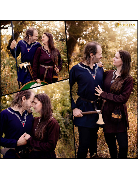 Túnica vikinga unissex de algodão com...