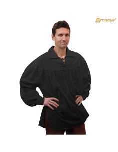 Camisa medieval de algodão modelo Poeta, cor preta