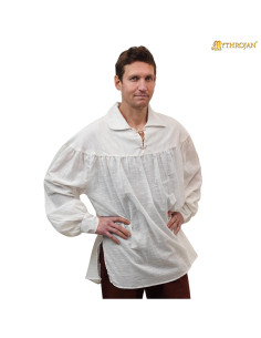 Camisa medieval de algodão modelo Poeta, cor branca