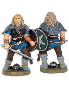 Figura de guerreiro viking com escudo e espada, em resina 2