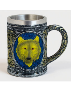 Xícara medieval ornamental em resina com design de lobo 2