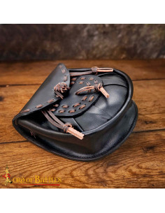 Pochete medieval de couro com borlas, preta 2