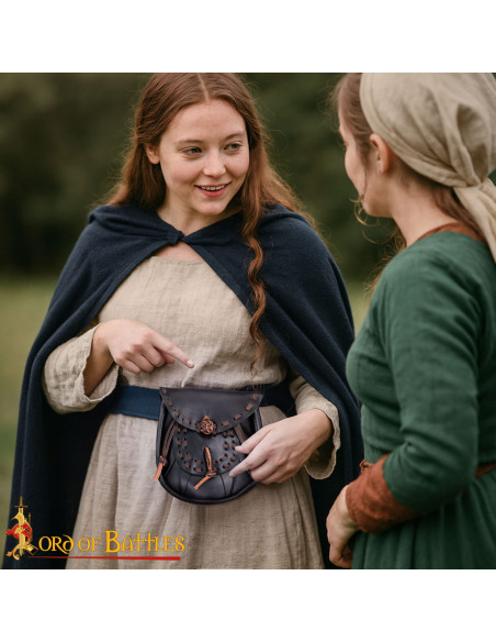 Pochete medieval de couro com borlas,...