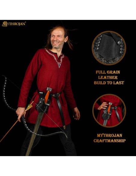 Tahalí medieval de couro preto modelo...