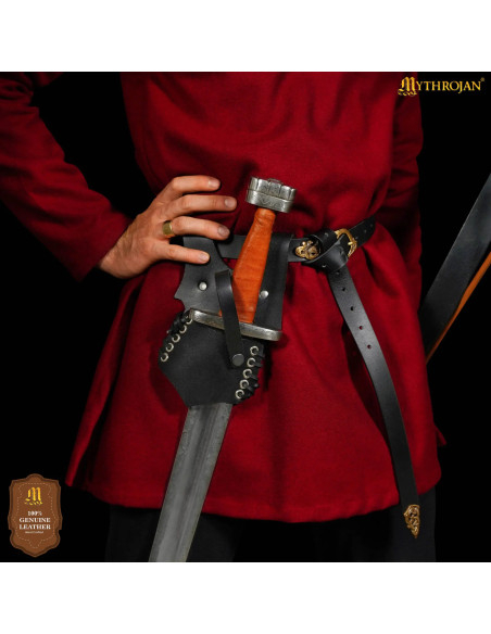 Tahalí medieval de couro preto modelo...