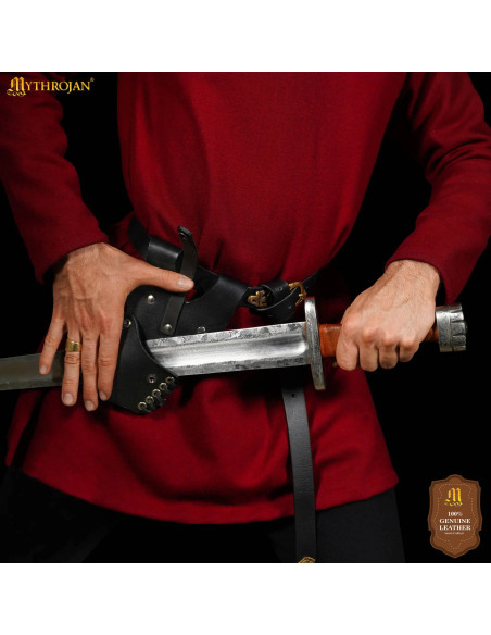 Tahalí medieval de couro preto modelo...