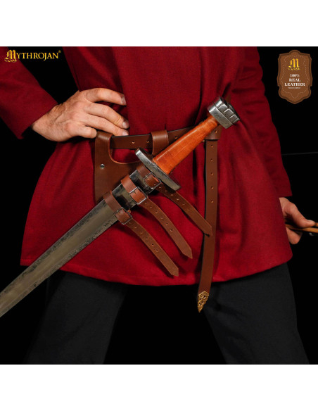 Tahalí renascentista de couro marrom,...