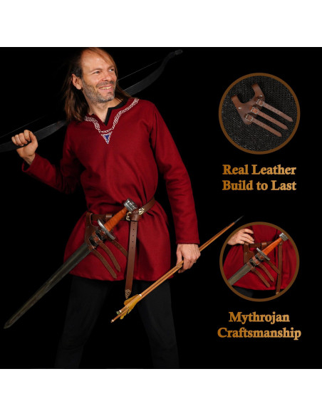 Tahalí renascentista de couro marrom,...