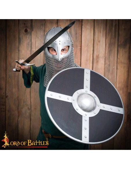 Capacete viking com viseira e coifa...