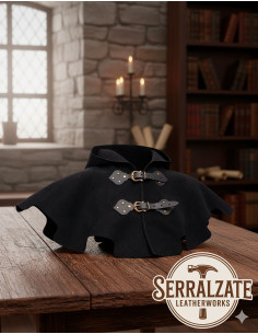 Gugel e capa de ombro medieval Godfrey em preto 2
