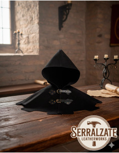 Gugel e capa de ombro medieval Godfrey em preto