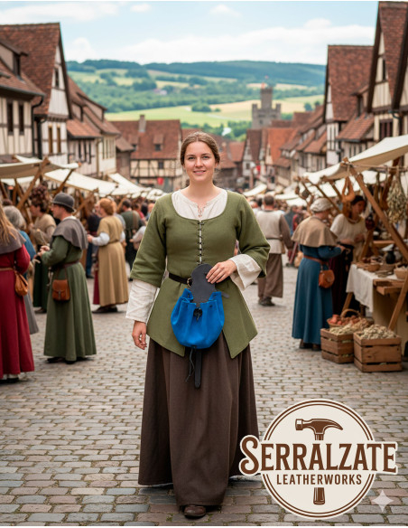 Bolsa limosneira medieval de couro...