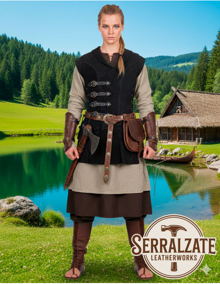 Chaleco Medieval Brava em pele - Preto