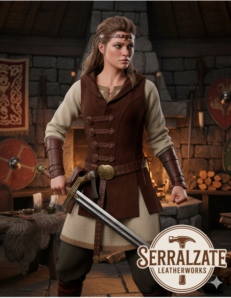 Colete Viking Hildr em couro - Marrom