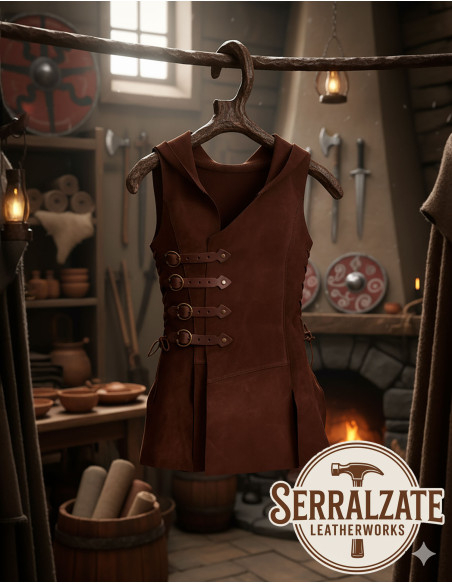 Colete Viking Hildr em couro - Marrom