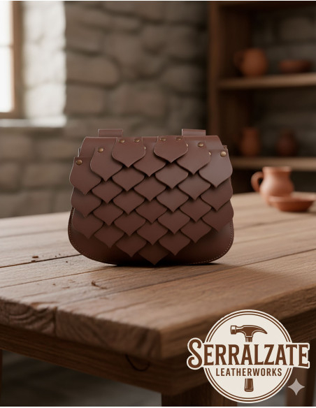 Bolsa medieval couro escamas dragão,...