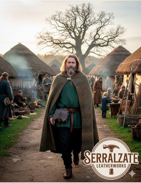 Bolsa Celta com anel e cruz em couro...