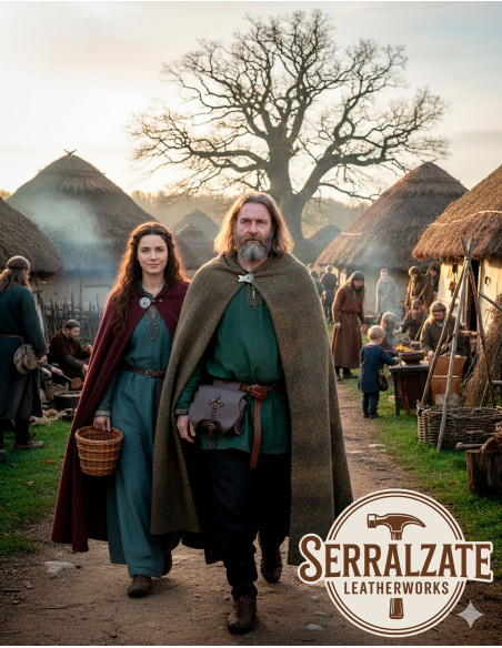 Bolsa Celta com anel e cruz em couro...