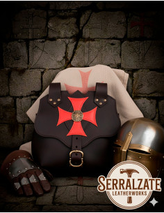 Bolsa templária marrom escuro Cruz Paté, para cinto