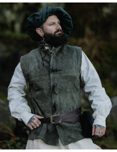 Colete medieval em pele de camurça modelo Laertes, cor verde