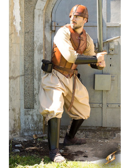 Calças medievais largas cor de areia,...