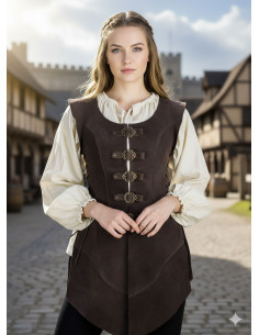 Jaquetão longo de couro medieval Julienne, marrom