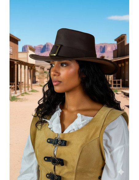 Chapéu Solomon Kane em couro marrom...