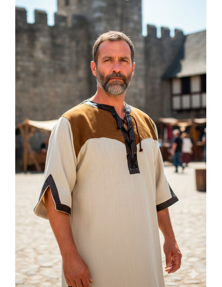Túnica medieval Deherd em linho - Marrom