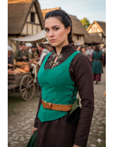 Corpete de couro medieval modelo Granada - Verde 2