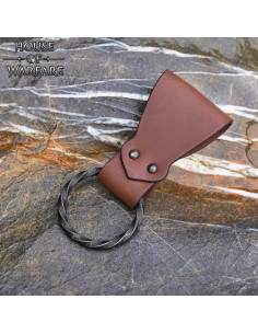 Tahalí de couro com aro trançado, cor marrom