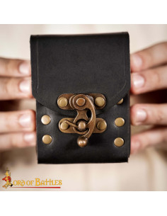 Bolsa pequena de couro para cinto, cor preta