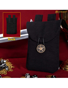 Bolsa limosnera medieval de algodão preto com fecho de latão