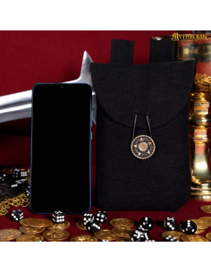 Bolsa limosnera medieval de algodão preto com fecho de latão 2