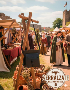 Bolsa tiracolo medieval do viajante em couro, cor preta 2