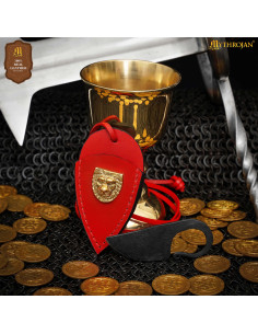 Faca celta forjada à mão com bainha de couro vermelho 2