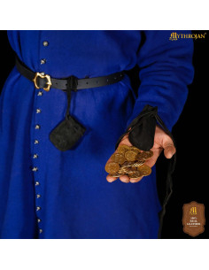 Pacote com 2 bolsas limosneiras medievais em couro de...