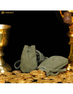 Kit 2 bolsas limosneras medievais em couro de camurça,...